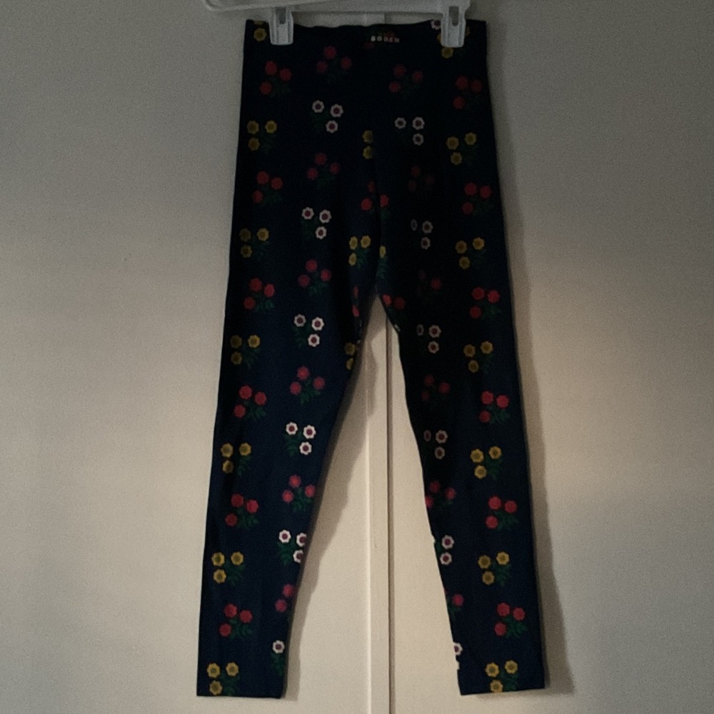 Mini Boden Navy Leggings with Colorful Floral Pattern